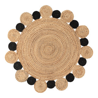 Ayana Two-Tone Jute Hippy Circle Round Area Rug, 5' Round - Beach Style ...