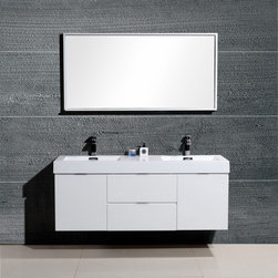 60 inch Wall Mount Double Sink Modern Bathroom Vanity Gloss White Finish - Bathroom Vanities And Sink Consoles