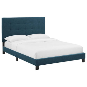 Modway Melanie Queen Tufted Button Upholstered Fabric Platform Bed in Azure
