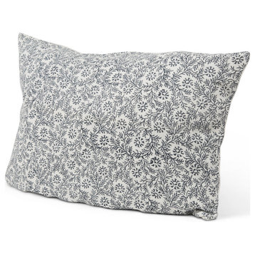 Jayne Cream With Indigo Print Linen Lumbar Decorative Pillow Cover