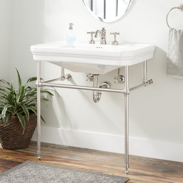 Kacy Porcelain Console Sink With Brass Stand - Polished Nickel