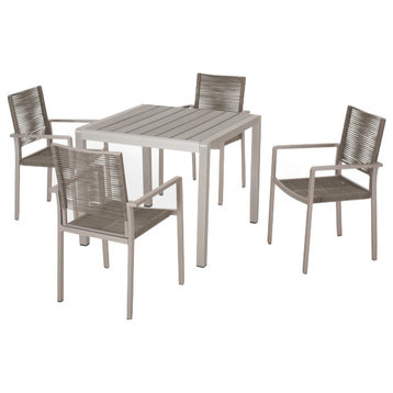 Anna Outdoor Modern 4 Seater Aluminum Dining Set With Faux Wood Table Top