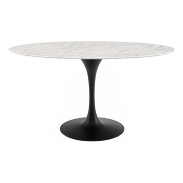 Black White Lippa 60" Oval Artificial Marble Dining Table