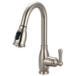 Olympia Faucets - Accent Single Handle Pull-Down Kitchen Faucet, Pvd Brushed Nickel - Featuring classic traditional elegance, our Accent Collection of faucets by Olympia is ageless and uncomplicated. Accent can both simplify and provide an essential enhancement to your home with an understated enduring style balanced with seamless functionality.