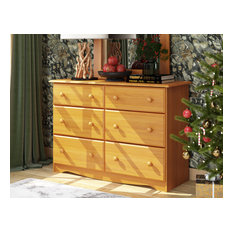 100% Solid Wood Double Dresser With 4 Super, 2 Standard Drawers, Honey Pine