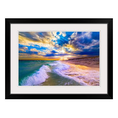 "Beautiful Blue Beach Sunset Blue Clouds And Waves" Black Framed Art Print, 3