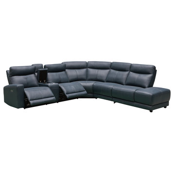 Kimmel Power Reclining Leather Sectional With Power Headrests, Blue