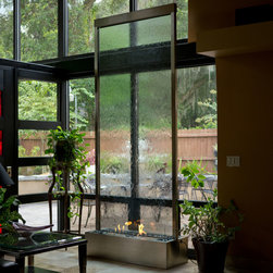 Bluworld - Nu-Flame 10' Grande Stainless Steel, Clear Glass Fire-Fountain - Indoor Fountains