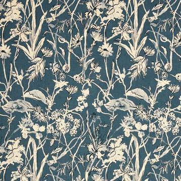 Garden Party Indigo Floral Blue Pillow Sham Cotton Linen, Standard, Tailored