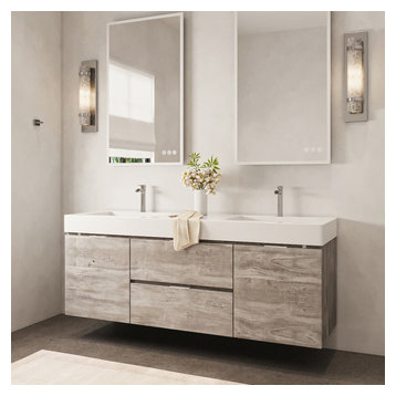 The Boutique Bathroom Vanity, Natural Wood, 60", Double Sink