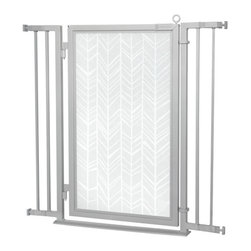 Fusion Gates - 32"-36" Satin Nickel Fusion Gate with Chevron Trail in White Design - Baby Gates And Child Safety