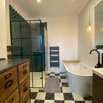 Modern bathrooms with herringbone tiling