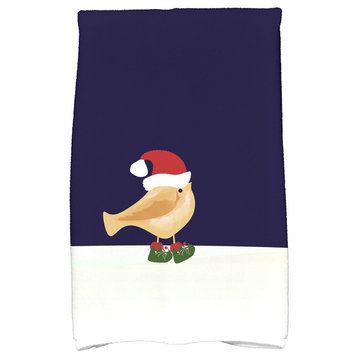 Merry Christmas Bird Holiday Animal Print Kitchen Towel, Gold