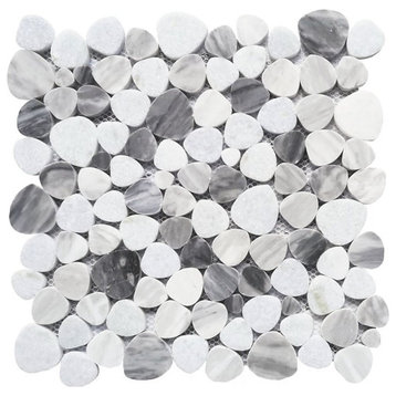 Marble Pebbles Mosaics Heart Shape Tile for Floors Walls, Sky Blue