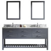 Caroline Estate 72DB Vanity Gray, Marble Top, Round Sinks, Nickel Faucet, Mirror