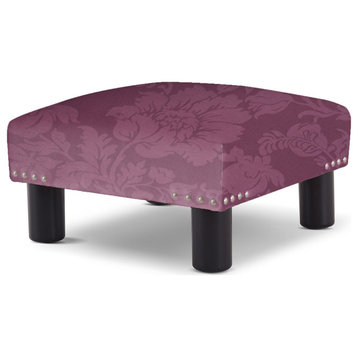 Jules 16" Square Footstool Accent Ottoman, Purple Floral Sateen Jacquard