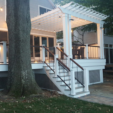 Custom INTEX deck, railing, and pergola