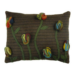 Poppy Beautiful Applique Flower Wool Pillow - Bed Pillows