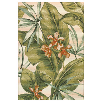 Marina Tropical Leaf Indoor/Outdoor Rug, Cream, 4'10"x7'6"