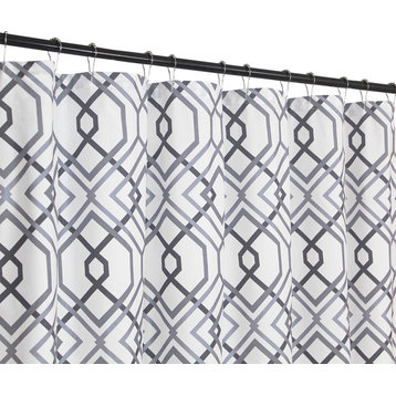 Grey White Fabric Shower Curtain: Modern Geometric Lattice Design