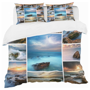 Sea and Shore Collage Coastal Duvet Cover Set, Twin