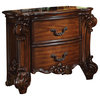 Elegant Nightstand, Unique Carved Details and 2 Spacious Drawers, Cherry Finish