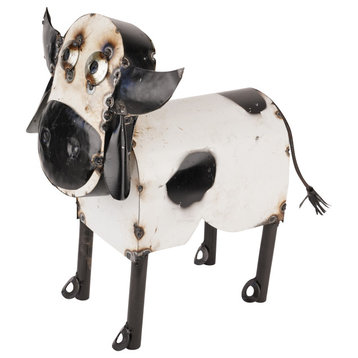 Recycled Metal Cow, Small, Black and White-Small