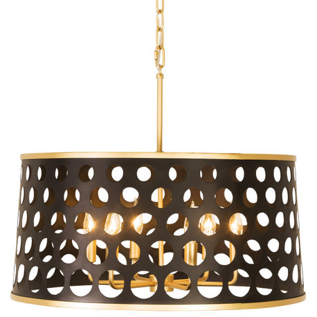 Varaluz 346P06 Bailey 6 Light 24"W Drum Chandelier - Matte Black / French Gold