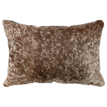 Dark Brown Speckled Leather Hair on Hide Pillow, 12"x18" With Fabric Back