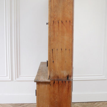 Antique Rustic Pine Wood 2 Part Cupboard