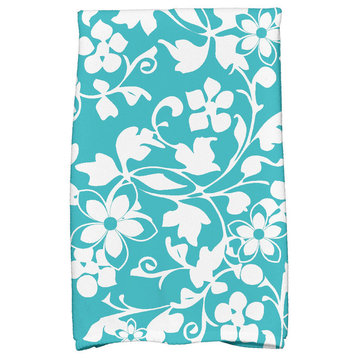 18x30", Evelyn Floral Print Hand Towels, Aqua