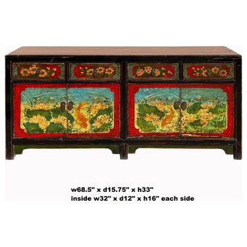 Vintage Oriental Blue Fishes Graphic Sideboard Console Table Cabinet Hcs7138