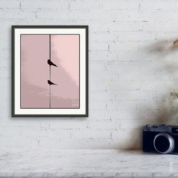 Swallow's On A Wire With A Pink Sky Framed Print - Frame Matte Black - Vertical