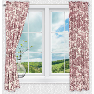 Victoria Park Toile Panel Pair Curtains With Tiebacks, Red, 68"x84"