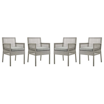 Aura Dining Armchair Outdoor Patio Wicker Rattan Set of 4 EEI-3594-GRY-GRY