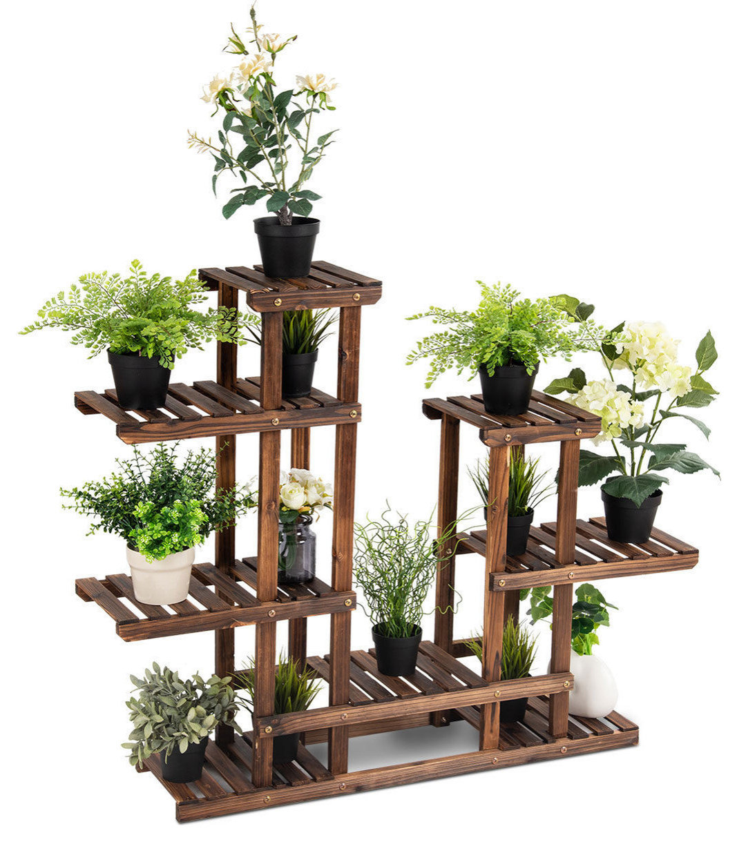 Costway 6Tier 13 Pots Wooden Plant Flower Display Stand Wood Shelf Rack ...