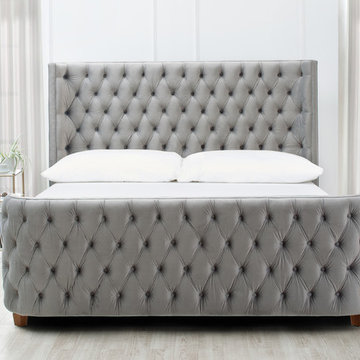 Brooklyn Tufted Headboard Bed, Queen, Opal Grey