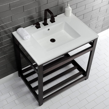 Modern Bathroom Console Sink, Metal Base With Ceramic Basin, Oil Rubbed Bronze