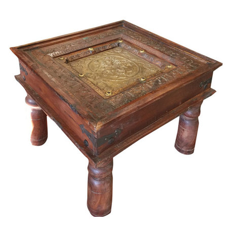 Mogul Interior - Consigned Antique Hand-Carved Brass Table - Coffee Tables