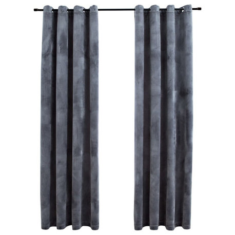 vidaXL Curtains 2 Pcs Blackout Curtains Window Blinds Rings Anthracite Velvet