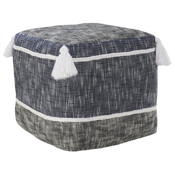 Modern Distressed Rope Lined and Tasseled Pouf