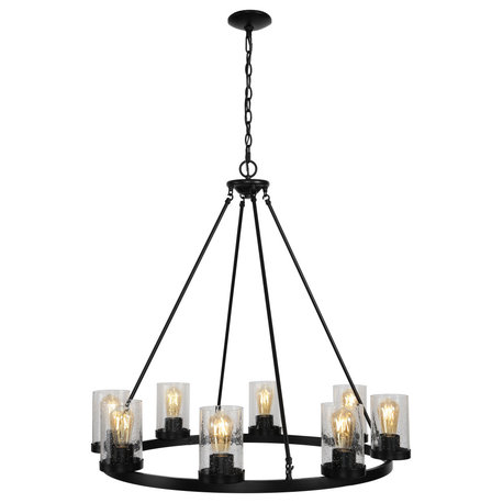 Coronet 3-Light Iron Glass LED Chandelier, Black, Width: 33.5"