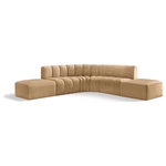 Meridian Furniture - Arc Velvet Upholstered 6-Pc. L-Shaped Modular Sectional, Camel - Give your living room or den the perfect blend of style and versatility with this Arc velvet fabric curved modula Sectionalr. Part of the Arc modular furniture collection, this chair comes upholstered in rich camel velvet fabric and features deep channel tufting that adds a touch of luxury while enhancing comfort and support. A seamless combination of form and function, this chair can be used with other Arc pieces to create a myriad of configurations in your well-curated room.