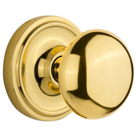Classic Rosette Passage New York Knob, Unlacquered Brass