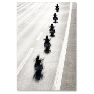 Rear View Of Row Of Motorcycle Riders On Highway, Unframed, 24Wx36H