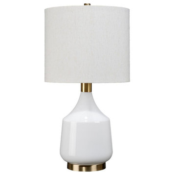 Elegant Gloss White Bottle Shape Table Lamp 25 in Brass Gold Classic Minimalist
