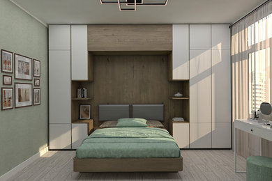 Спальня с системой хранения в изголовье кровати