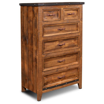 Sunset Trading Rustic City 6-Drawer Contemporary Wood Chest in Rustic Oak