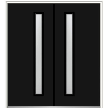 Frosted 1-Lite Fiberglass Smooth Double Door 74"x81.75" Left Hand In-swing