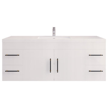 Rosa 60" Single Sink Wall Mounted Vanity with Reinforced Acrylic Sink, High Gloss White